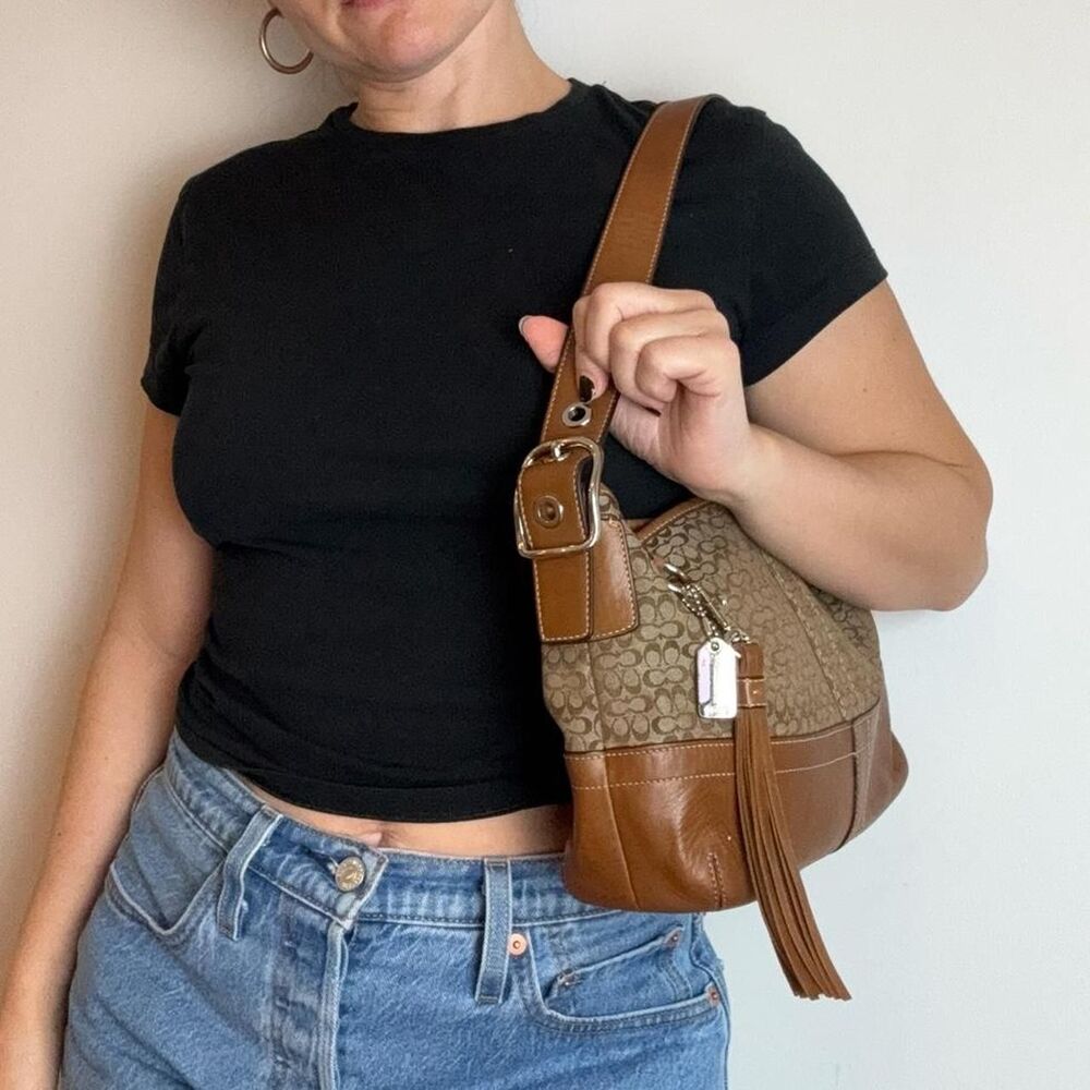 Coach Vintage Y2K Brown Signature Monogram Canvas and Leather Hobo Shoulder - Picture 6 of 6